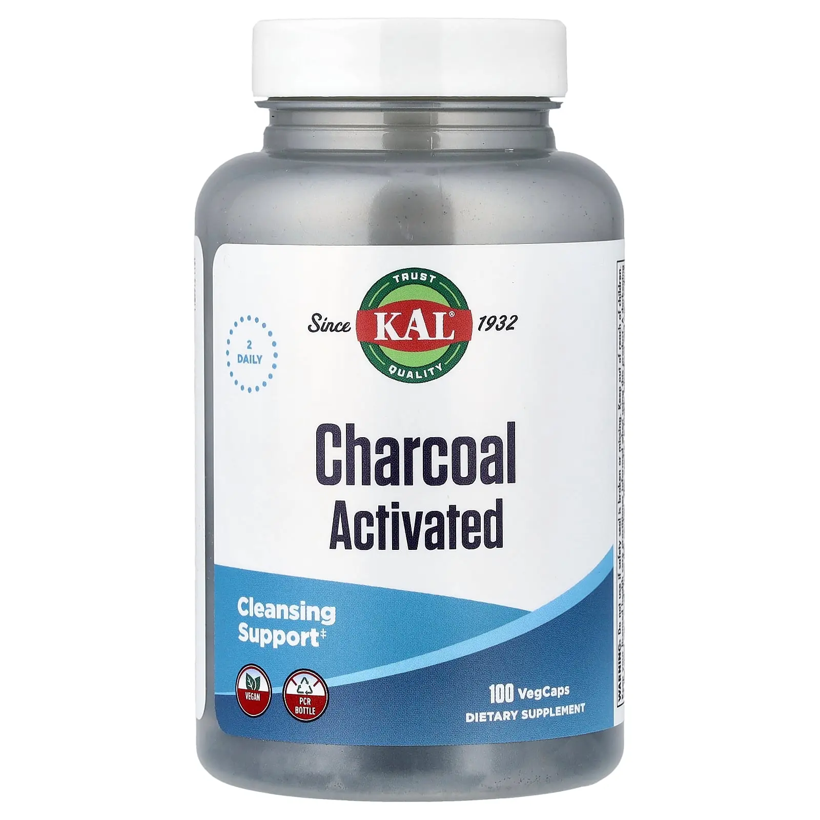 KAL Charcoal Activated, 100 VegCaps (250 mg per Capsule)