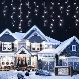 33-Foot 360 LED Bulb Christmas Icicle Lights Outdoor Waterproof Design, 8 Modes Plug-and-Play String Lights Includes 60 Icicle Strings Ideal for Weddings, Parties, Bedrooms, Home Decor, Gardens, and Wall Accents (White)