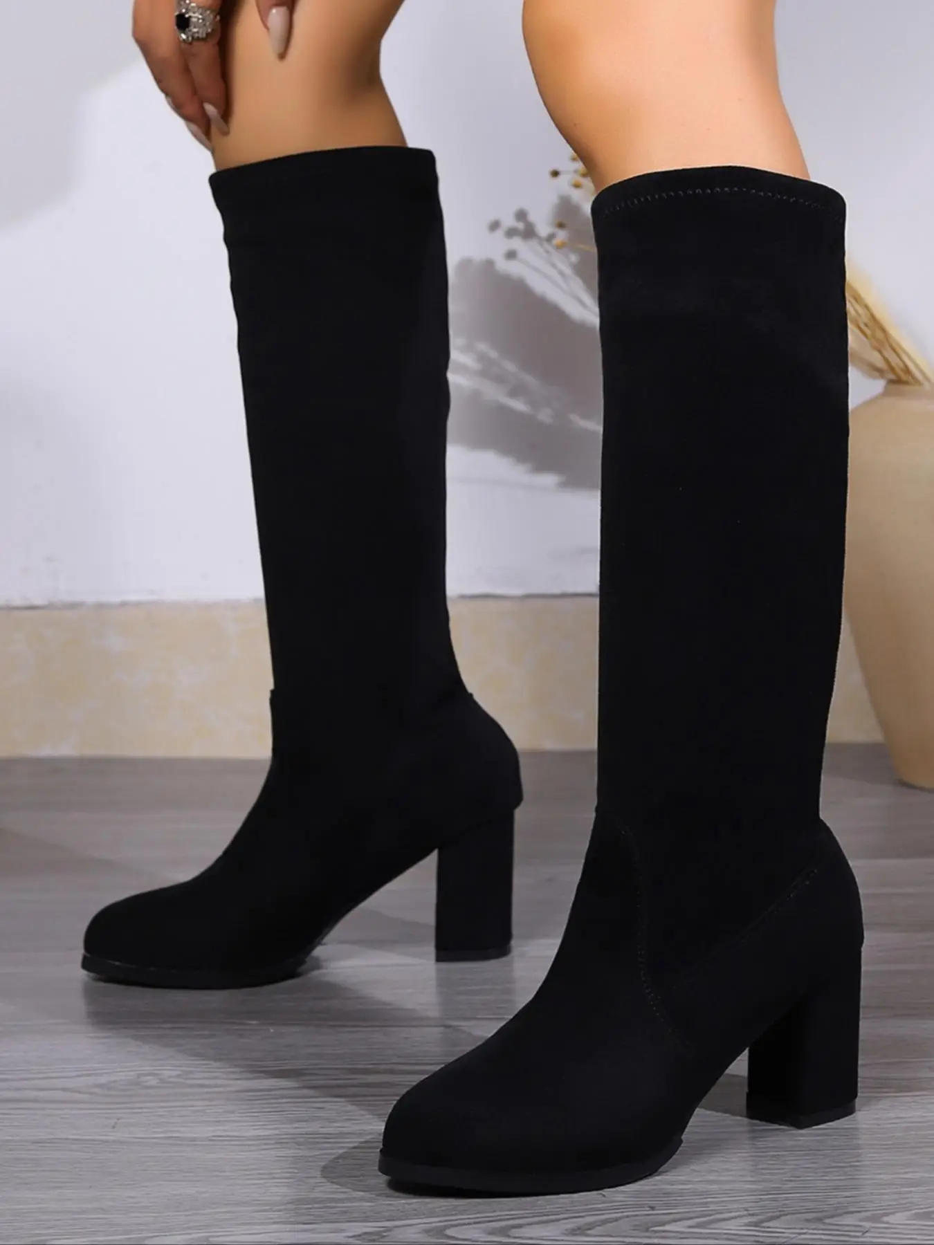 Women's Stylish Elegant Minimalist Solid Color Heeled Boots, Fashionable Knee High Boots for Daily Wear, Female All-match Trendy Shoes for Fall & Wint