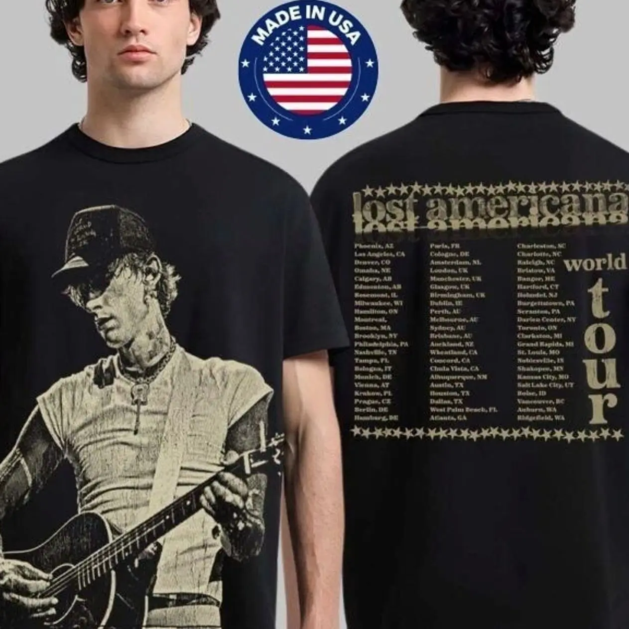 Unisex Black Machine Gun Kelly MGK Lost Americana26 Print Two Sided T-Shirt 5PJ