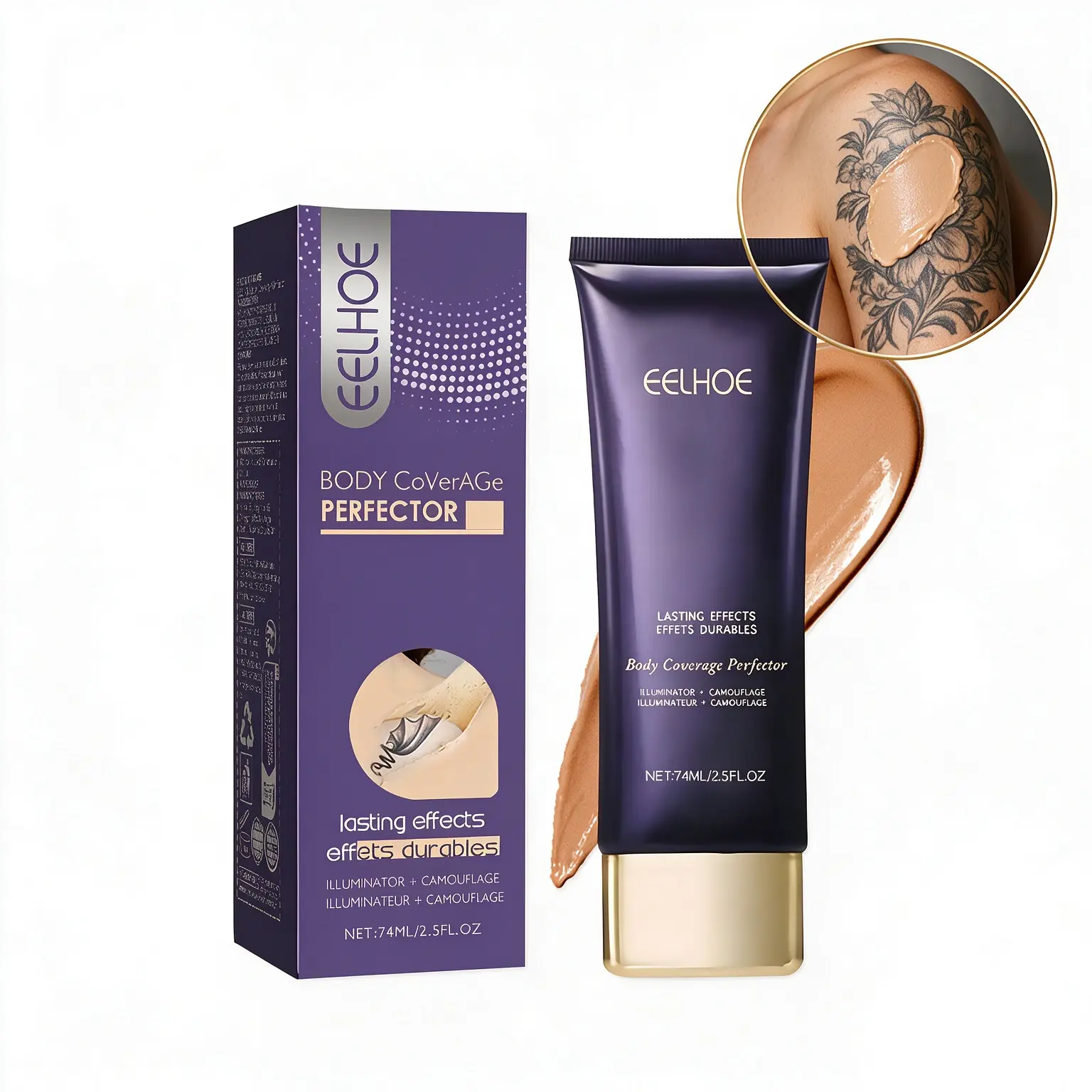 Hydrating Face & Body Concealer Cream with Hyaluronic Acid, Buildable Coverage Makeup for a Smooth, Natural Finish, Gentle Cosmetic for All Skin Tones, Blend, Mild, Daily, Deep Skin Tone, Flawless, 74Ml