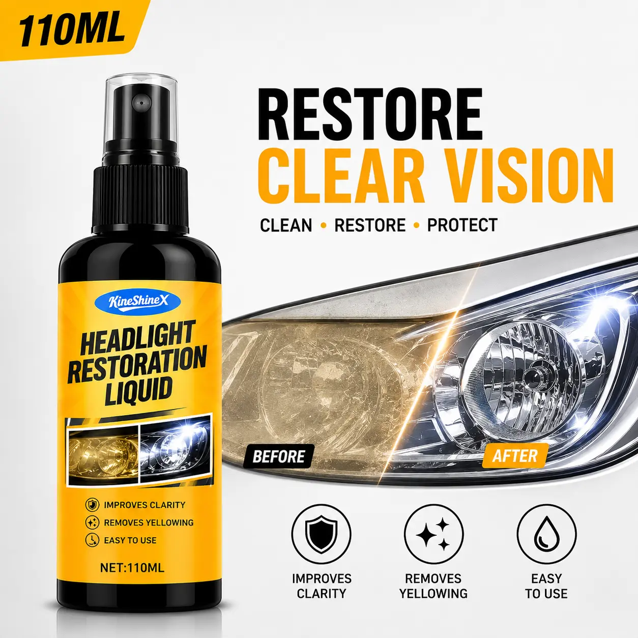 Detergent Polishing Set,Car light Crystal Plating Liquid yellowing,No Polishing,Atomization Cleaning,Car Headlight Renovation Repair Liquid, Car Maintenance,Car beauty,Car Renovation. home use products headlight wipes
