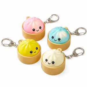 Light Up Dumpling Keychain Set - Unisex LED Lights Charm with Mini Steamer Case, Kawaii Purse & Bag Accessory, Glowing Effect Gift Idea
