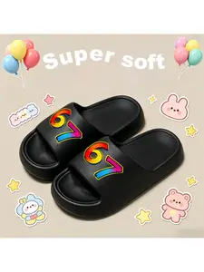 A pair of men's and women's slippers, cute cartoon print, super soft, size 67, fashionable casual slippers
