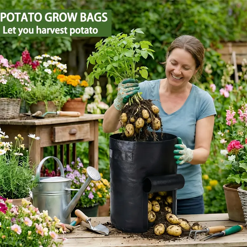 5 pack/set 11.4Gallon Non-Woven Potato Growing Bags, Large Diameter Vegetable Seedling Planting Buckets for Garden
