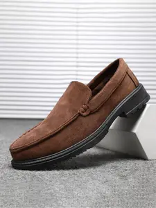 Men's British Style Formal Shoes, Casual Thick Sole Slip-On Moccasin Shoes, Durable Student Flats, Solid Color Business Oxford Shoes, Round Toe Footwear, Low Top Shoes