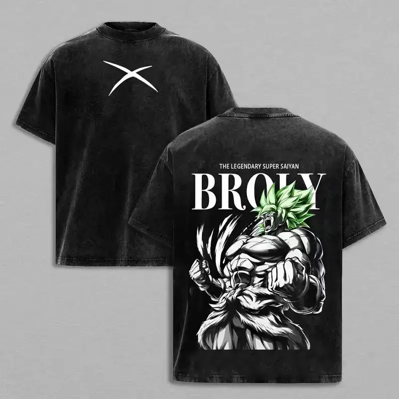 Legendary Saiyan Broly Oversized Graphic Tee - Men's 90s Vintage Washed Heavyweight Cotton T-Shirt, Anime Streetwear Gym Pump Cover, Funny Meme Retro Manga Boyfriend Gift