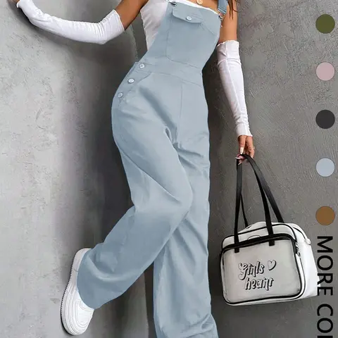 Women's Plain Pocket Vintage Overalls, Casual Comfy Fitted Overalls for Daily Wear, Ladies Clothes for All Seasons, Womenswear Outfit, Overall Jumpsuits