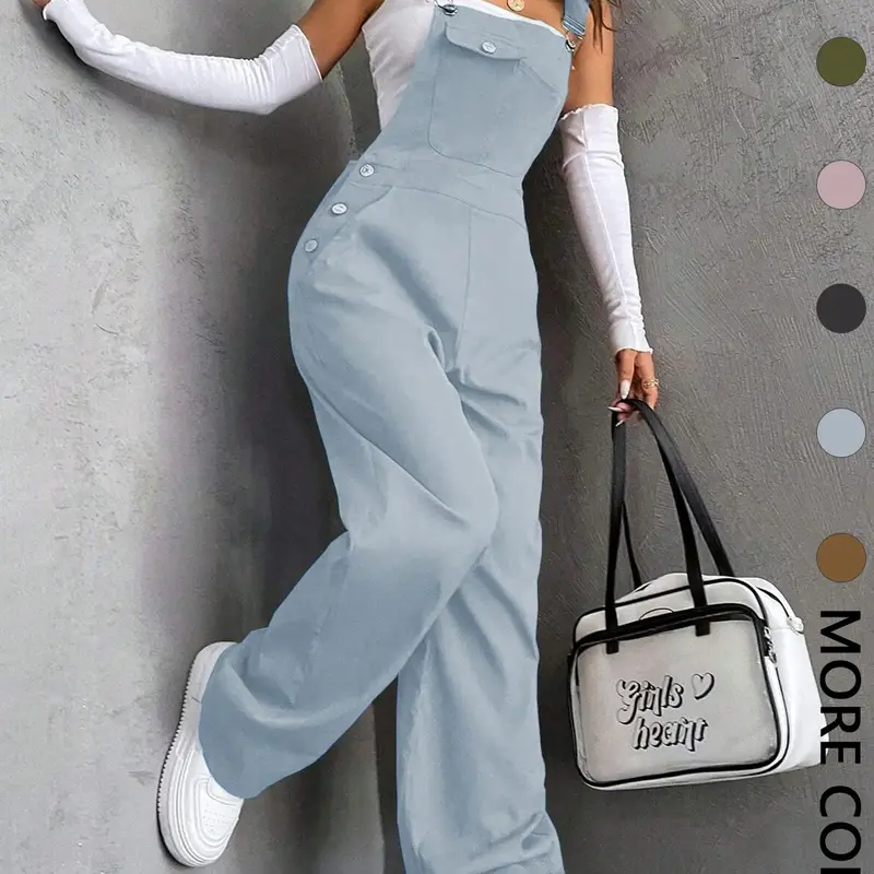 Women's Plain Pocket Vintage Overalls, Casual Comfy Fitted Overalls for Daily Wear, Ladies Clothes for All Seasons, Womenswear Outfit, Overall Jumpsuits