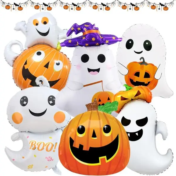 Halloween Ghost & Pumpkin Foil Balloons Set, Spooky Party Decorations, Photo Props for Indoor & Outdoor Decor