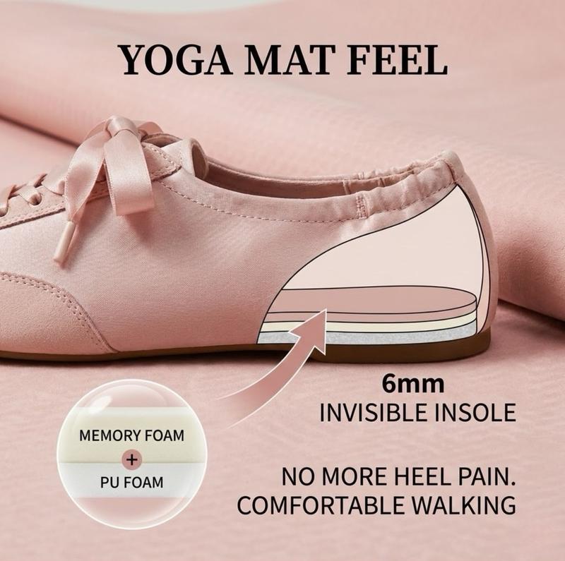 VIVAIA Women's Satin Square-Toe Sneakerina Sneakers, Adjustable Lace-Up Ballet Flats with 2 Laces,Wide Toe Box,Suede-Like Integrated Insole Machine Washable, Lightweight,Triple-Sole Comfort Balletcore  (Cristina)