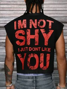 Men's Short Box Vest, Summer Vacation Basic, Fun Vintage Distressed Slogan Print, Casual Streetwear Inner Layer Outer Wear, Holiday Gift Choice