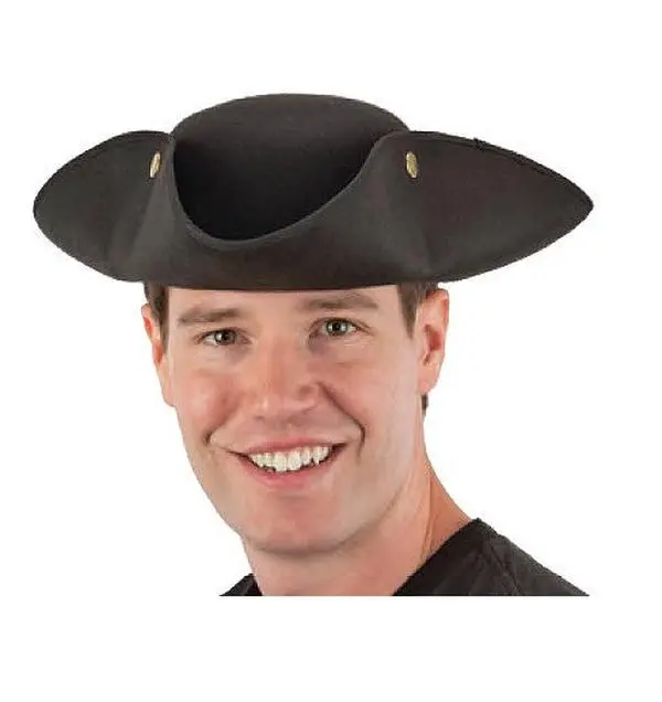 Black Tricorn Hat - Colonial - Pirate - Costume Accessory - One Size