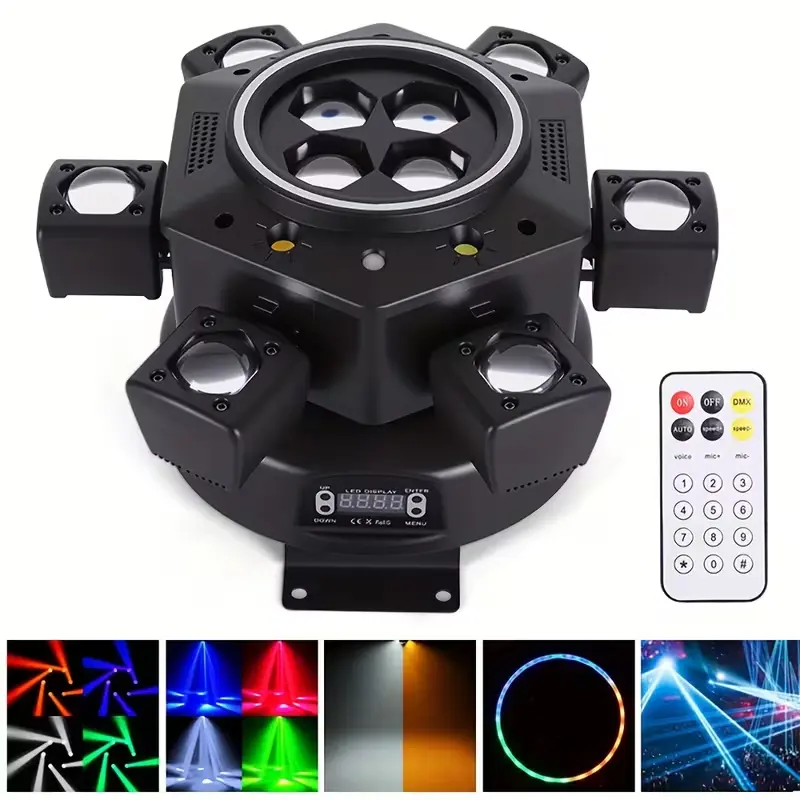 150W 6-Arm Moving Head DJ Light - RGBW Stage Light with DMX-512, Sound Active for Halloween Party, Parties, Weddings