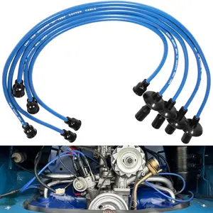 7mm Blue Copper Core Silicone Ignition Spark Plug Wires Set 00-9407-0 for VW Type 1 Bug, Beetle, Karmann GHIA, Type II Bus, Thing
