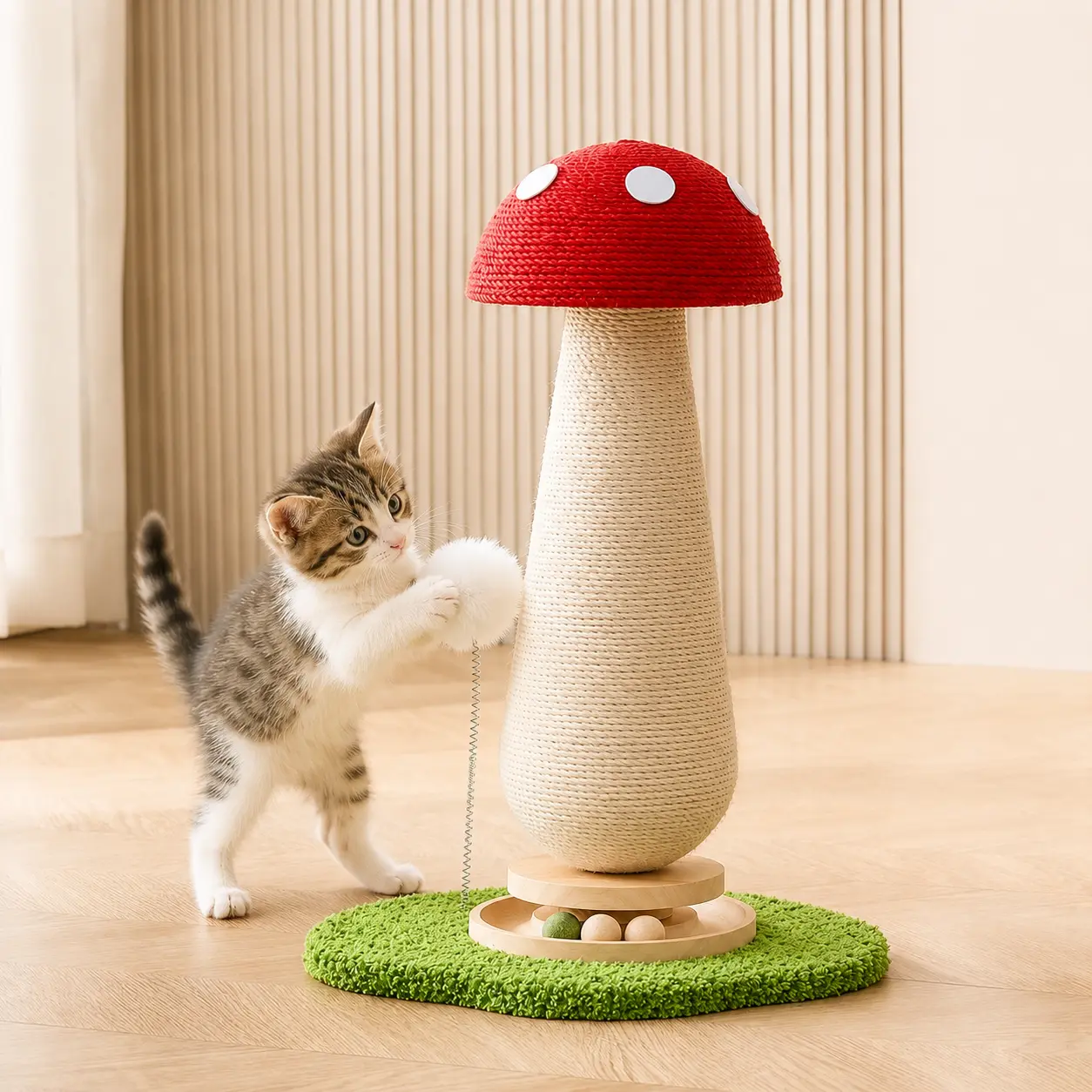 Cute Cat Scratching Post, Carrot Cat Scratcher Post with Durable Natural Wooden Turntable Toy and Catnip, 24'‘ H Carrot Shape Design Sisal Cat Tree Sisal Scratcher for Indoor Cats scratch board