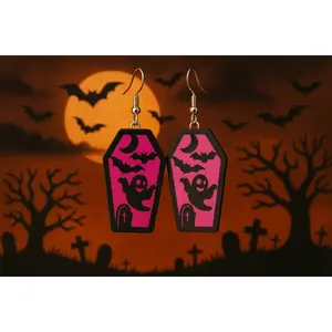 Coffin Ghost & Bat Dangle Earrings