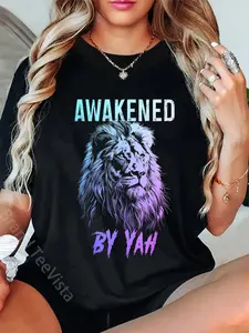 100% Cotton Hebrew Israelite Awakened By Yah Lion Of Judah Jewish Yahweh T-Shirt