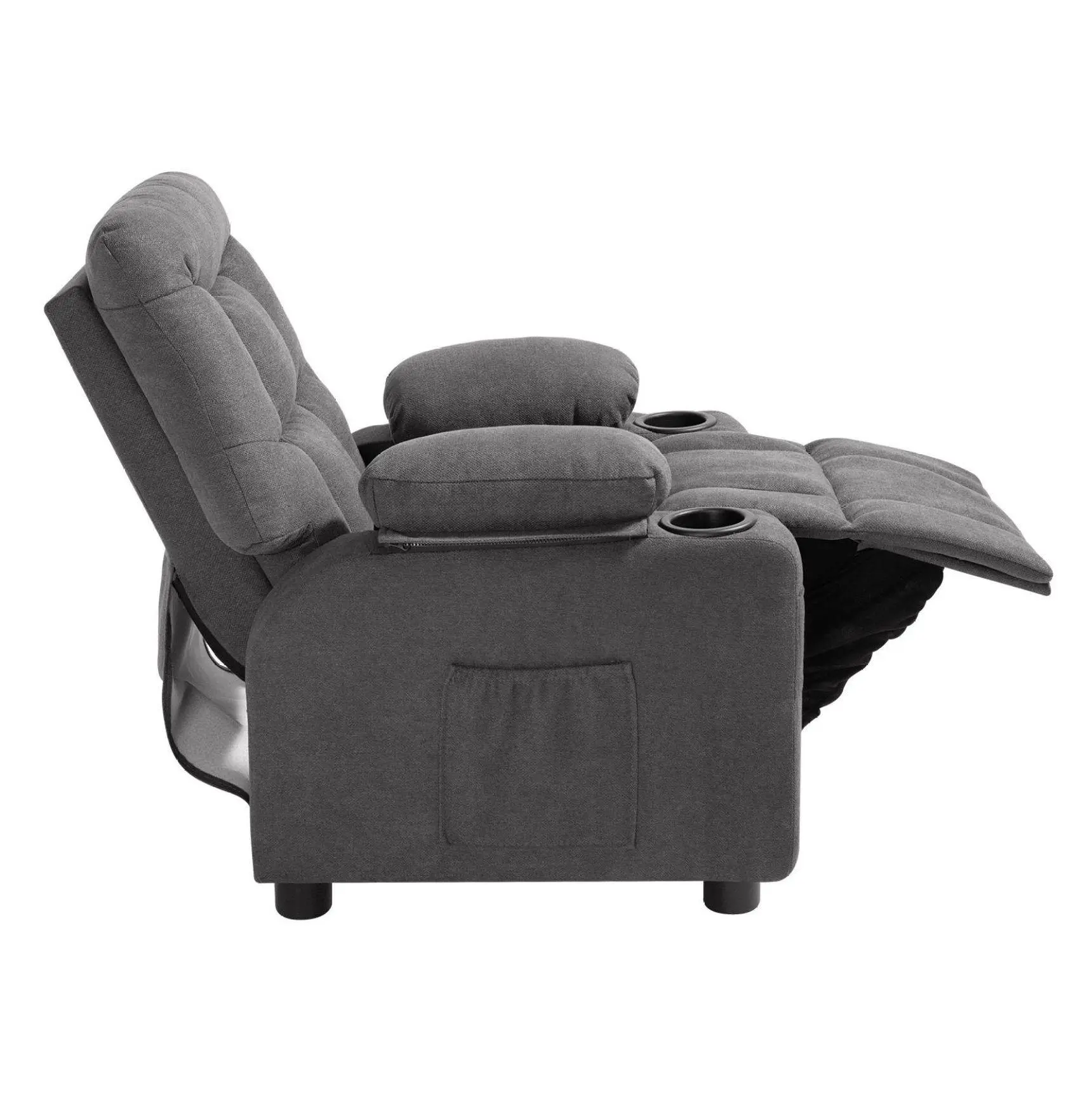 Kids Recliner Chair, Toddler Sofa with Cup Holders & Pockets, Adjustable Reclining Chair, Breathable Polyester, Footrest, for Boys & Girls Gray Default