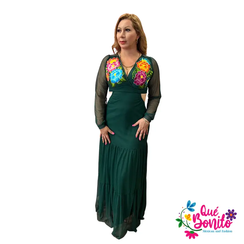 open lace back dress Women Mexican Dress Off Shoulder Floral Embroidered Long Maxi Dress Summer  Beach Party Cinco de Mayo Dresses Black S at Amazon Women's Clothing store