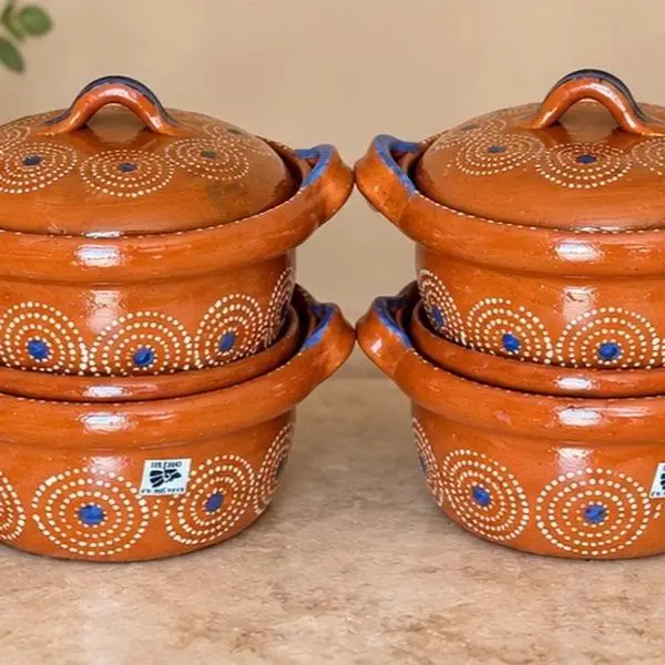 Mexican Cazuelitas de Barro Handcrafted Ceramic Bowls with Lids Reusable Lead-Free Set of Four Authentic Mexican Cooking Made in Michoacan - Handmade