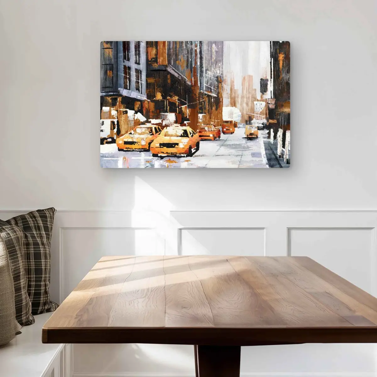 Begin Home Decor C1MP20303TVFDX 20 x 30 in. Big City Street with Yellow Taxi Wall Art - Brown Car Metal Print