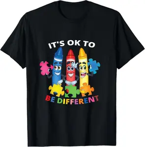 100%25 Cotton Autism Awareness It's Ok To Be Different Autistic Be Unique Black Kids T-Shirt