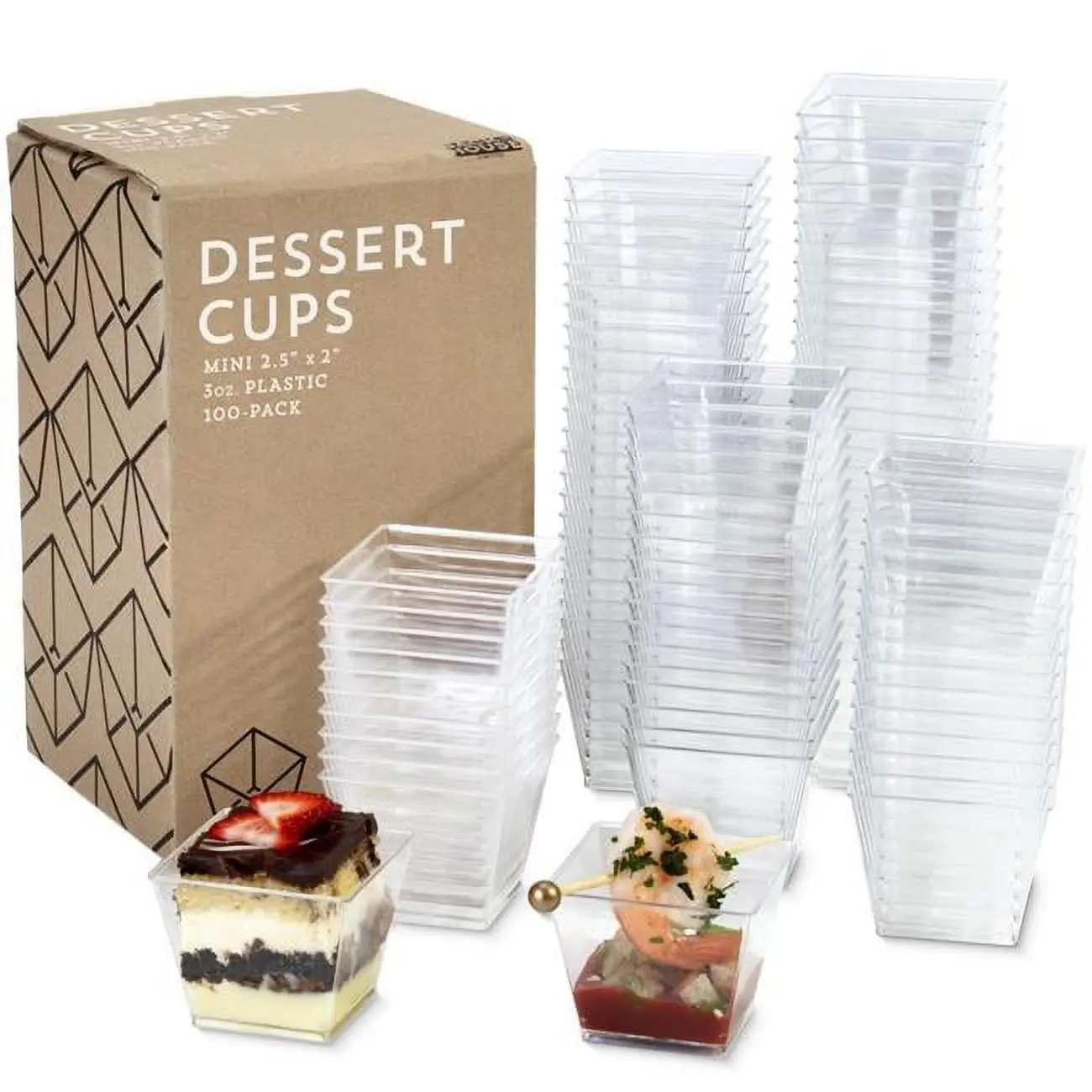 Brybelly Thick Plastic Disposable Mini Dessert Cups, 3 oz, Pack of 100 - Ideal for Kitchen, Wedding & Party Use