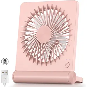 USB Desk Fan, Strong Wind Ultra Quiet Small Personal Fan with 180° Tilt Folding and 3 Speeds Adjustable, USB-C Corded Powered Mini USB Fan for Office Desktop Bedroom Pink, NO BATTERY