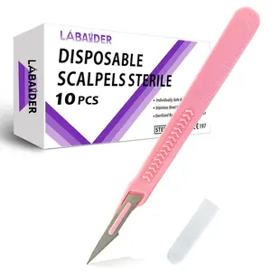Scalpel Blades # 11 Dispoable Steriled Surgical Knife for Biology Anatomy, Dermaplaining, Podiatry, Practicing Cutting, Medical Student, Sculpting, Repairing, Crafts-Pink