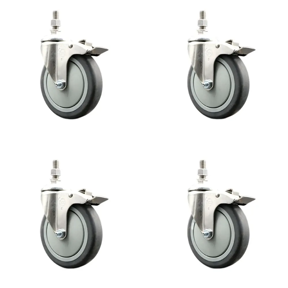 Service Caster SCC-SS316TSTTL20S514-TPRB-M1015-4 Thermoplastic Rubber Swivel Stem Caster with 5 in. Caster Wheels - 10 mm Metric Threaded Stems - 316 Stainless Steel Casters - Set of 4