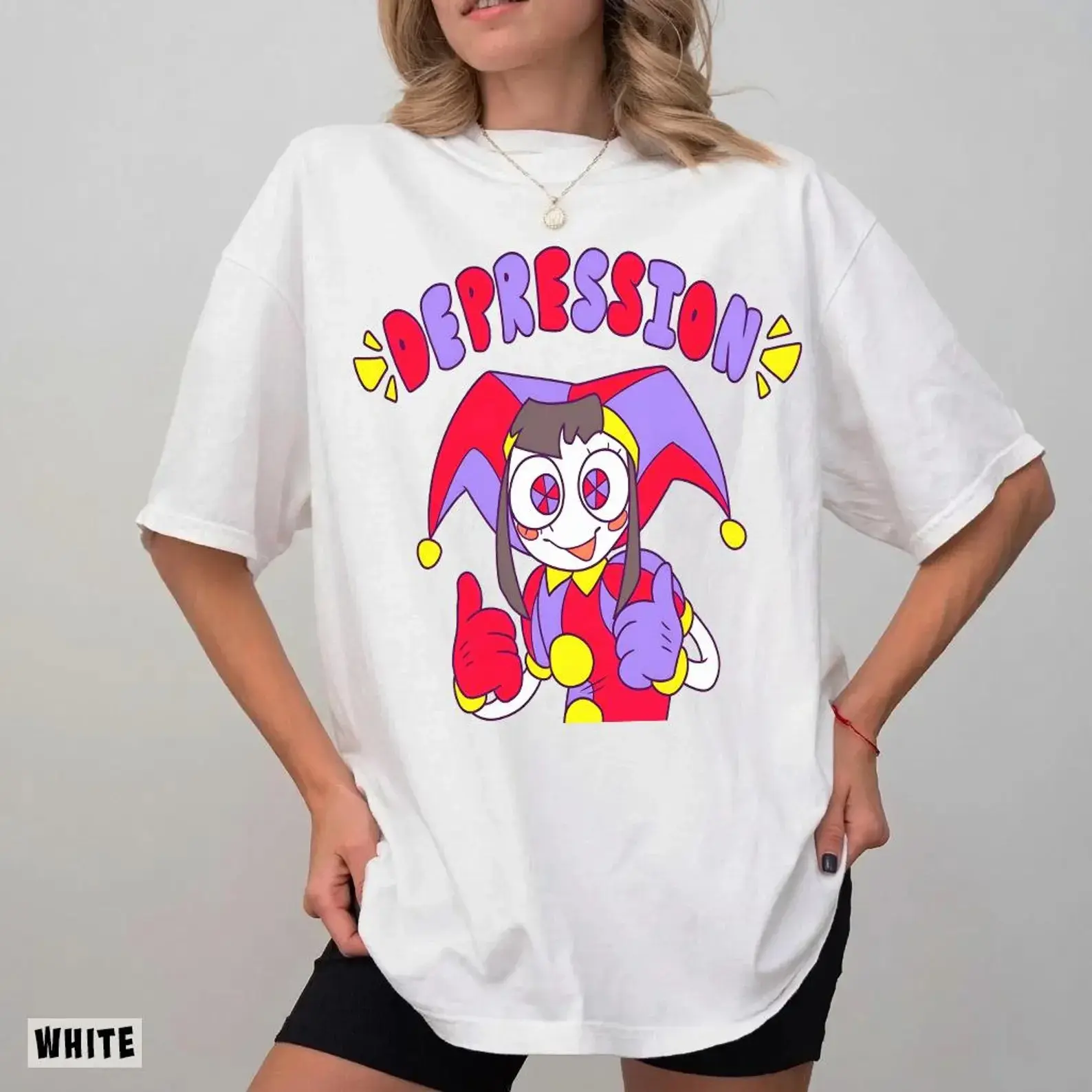 Comfort Colors Pomni Depression Shirt - The Amazing Digital Circus Shirt,Tadc Shirt,Tadc Sweatshirt,Pomni Sweater,Tadc Last Act Shirt, Trendy "Depression" Pomni Digital Circus Graphic Tee, Funny Ironic Cartoon Navy T-Shirt