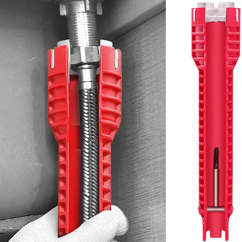 8-in-1 Heavy Duty ABS Under Sink Wrench Faucet Tool - Aluminum Alloy Compact Bathroom Sink Wrench with Slotted Grip, Easy Operation in Tight Spaces, Faucet Maintenance, Water Pipe Repair