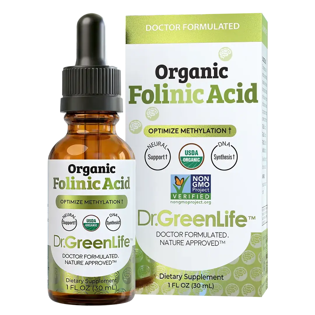 Dr. Green Mom Organic Folinic Acid Liquid Drops - Highly Bioavailable Folate Supplement for Cellular Wellness, Natural Energy Support