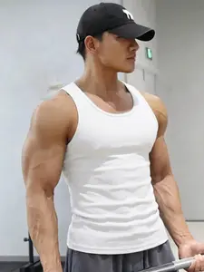 Men's Solid Color Tank Top, Streetwear Bodybuilding Muscle Vest, Sleeveless Sport Shirt, Suitable For Gym, Running & Daily Scenarios, Sports Vests