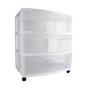 Sterilite Wide 3 Drawer Rolling Storage Cart Container, Clear with White Frame Lightweight Organiser Sterilite Wide 3 Drawer Rolling Storage Cart Container, Clear with White Frame Lightweight Organiser