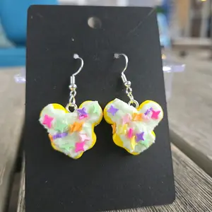Handmade Mickey Earrings ~ Yellow w/ Green Frosting & Sparkles