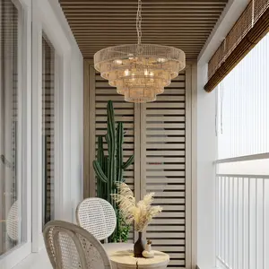 New Bohemian Style Woven Chandelier Rattan High Large Rattan Indoor lighting