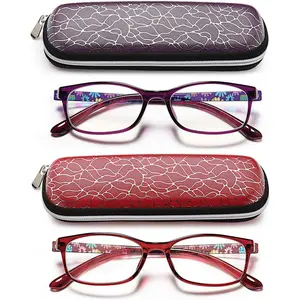 Blue Light Blocking Readers for Women - 2 Pair Ladies Computer Reading Glasses +1.25 Stylish Rectangular Frames Blue Ray Eyeglasses