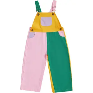 Toddler Kids Baby Boy Girl Contrast Color Overalls Pants Clothes 2T 3T 4T 5T Adjustble Shoulder Strap Romper Workwear