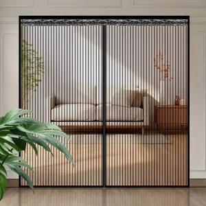 Extra-Large Striped Magnetic Mosquito Screen Door, Double Door Design, Breathable Automatic Closing, Ideal for Bedroom & Home Decor