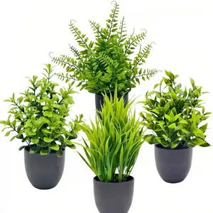 Realistic Artificial Plants, Indoor Outdoor Decorative Plastic Potted Miniature Bonsai Set, 4 Pieces, Home Decoration Essentials