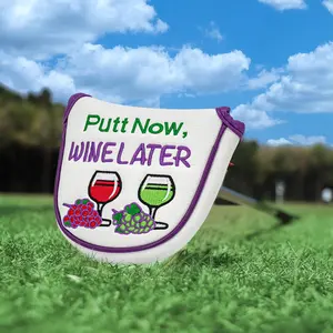 Putt Now Wine Later Mallet Putter Cover Golf Accessory with Colorful Embroidery, Perfect Golf Gift for Dad, Mom, Husband, Boyfriend, Ideal for Birthdays, Father's Day