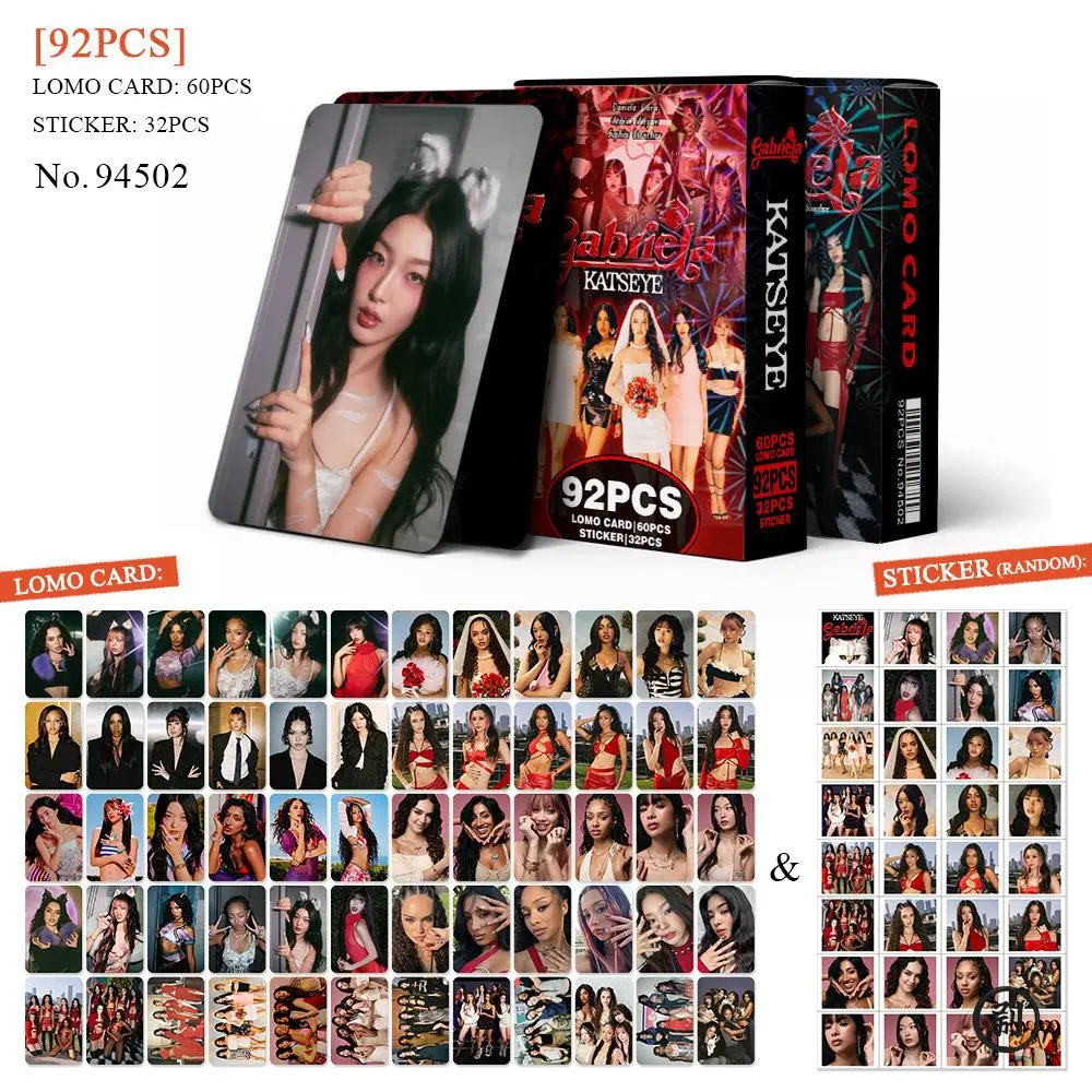 92Pcs/Set Kpop KATSEYE BEAUTIFULCHAOS Concept Photocards, 8.6*5.7cm HD Printed Lomo Cards with Stickers (LARA,DANIELA,MANON,MEGAN) for KATSEYE Fans DIY Gift Supplies