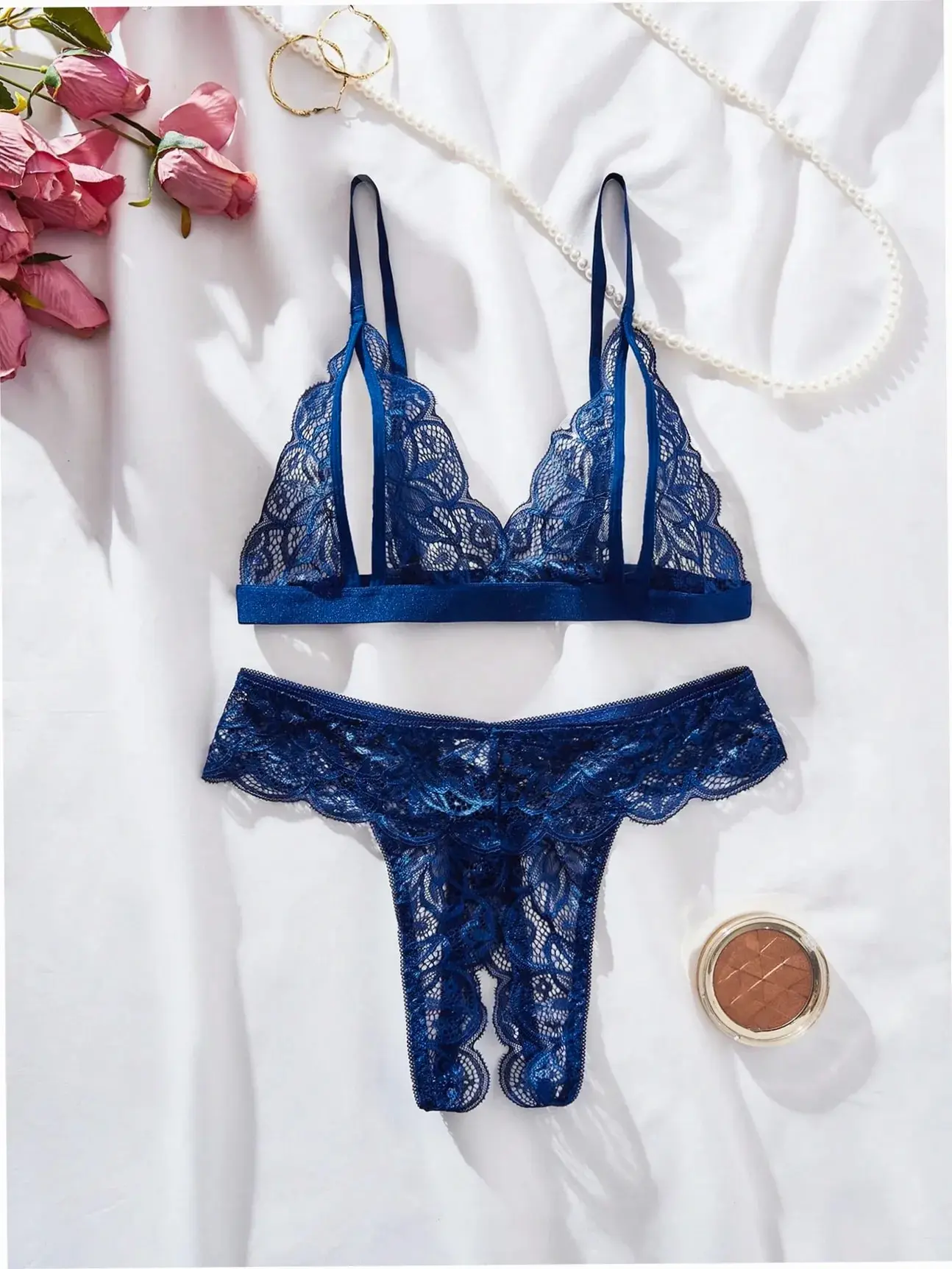 Lace Lingerie Set Floral Scallop Trim Romantic Bedroom Wear Intimate Night