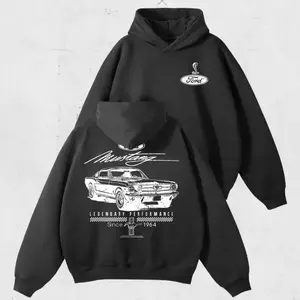 Ford Mustang hoodie, vintage style, 1964 muscle car pattern, a tribute to legendary performance, classic unisex fleece jacket, suitable for car enthusiasts, high-end street wear