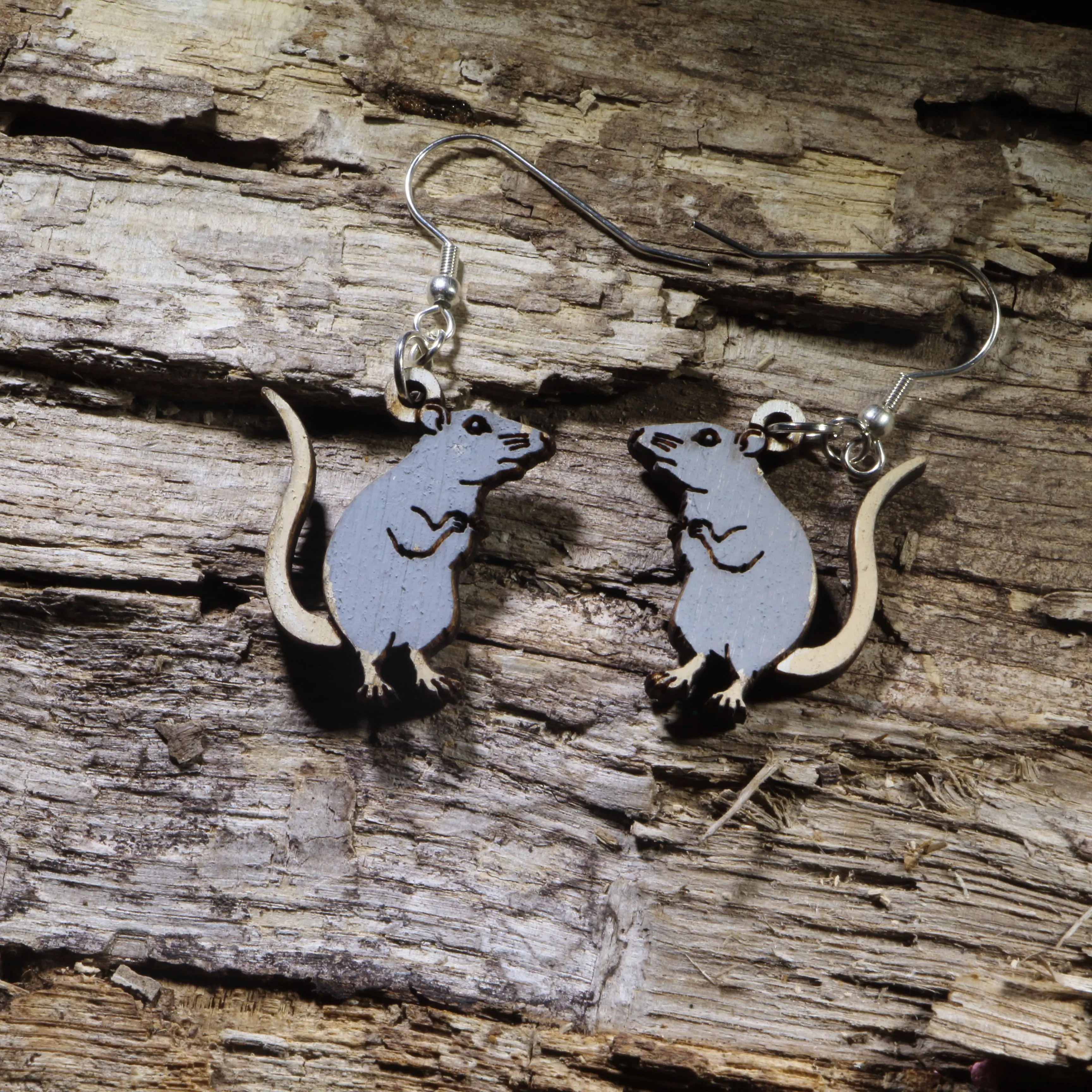 Cute Rat Wooden Dangle Earrings | Pet Rodent Animal Jewelry
