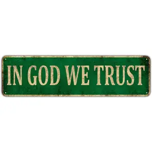 'In God We Trust' Metal Sign - Inspirational Christian Wall Art and Patriotic Decor, Religious Home and Outdoor Sign 4x16 Inches