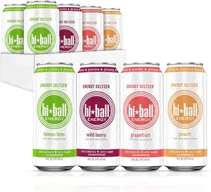 Hiball Clean Energy Drink - Variety Pack - Zero Sugar, Zero Calorie Sparkling Water with 160mg Organic Caffeine, 50mg Organic Ginseng, 50mg Organic Guarana and B Vitamins - 16 fl oz (8-Pack)