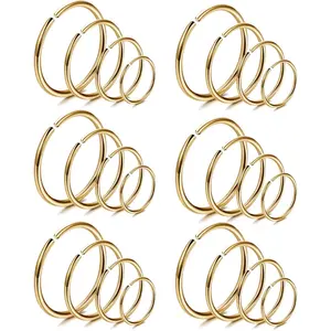 CASSIECA 18/24Pcs Hypoallergenic Nose Rings Hoops 316L Surgical Stainless Steel Lightweight Small Piercing Jewelry for Women Men Cartilage Tragus Helix